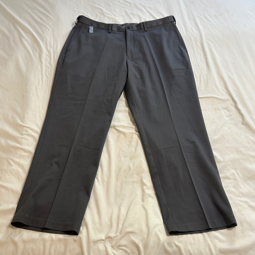 Haggar Mens Premium No Iron Khaki Classic Fit Gray Stretch Pants‎ 40x29 HC10884